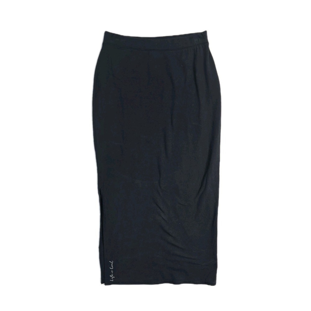 Life Is Good Women's Maxi Skirt XS Black Split Logo Cotton Blend
